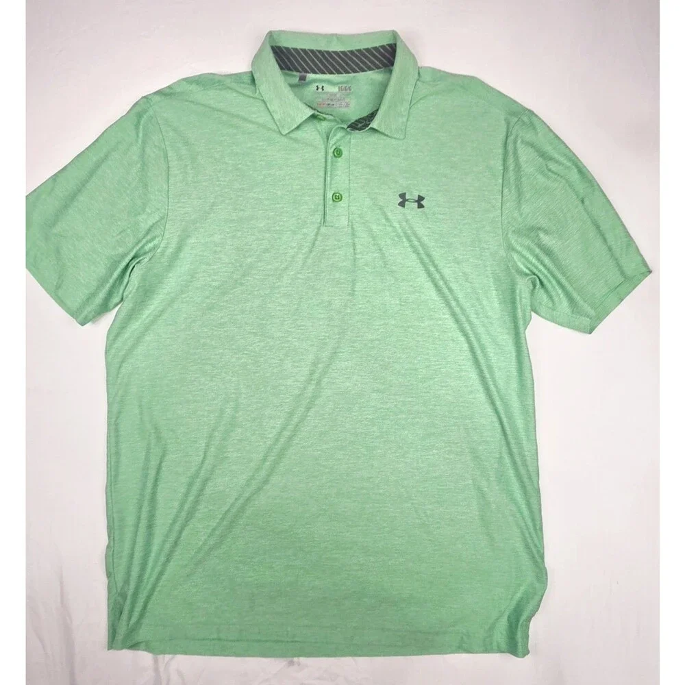 Under Armour Polo Shirt Mens Large Heather Green HeatGear Loose Fit Golf Top